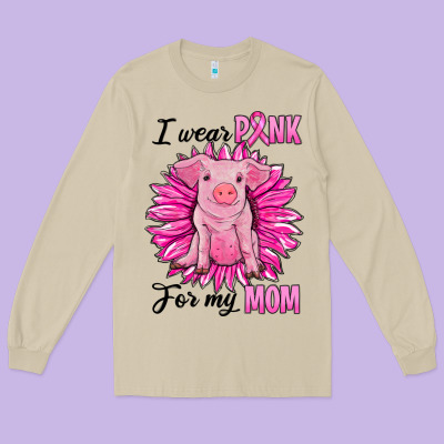 I Wear Pink For My Mom Pig Long Sleeve Tee Designed By Ranaportraitstore