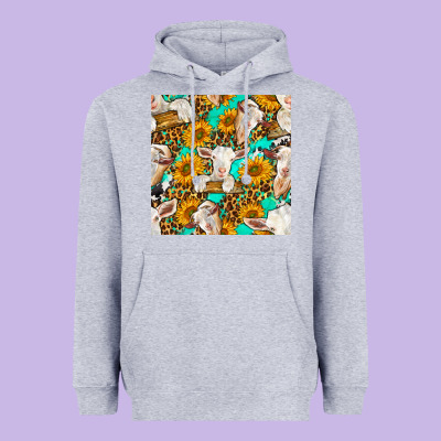 Sunflowers And Goat Western Seamless Pattern Heavyweight Hoodie Designed By Bundleandbundleshop