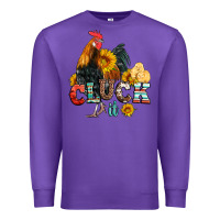 Purple cluck it coop animals hen and chick aztec serape leopard Premium Sweatshirt - Artiststas