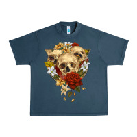 Midnight Navy Triangle Flower Skeletons Urban Heavy Tee - RanaPortraitStore