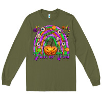 Army Green Trick or Treat Halloween Rainbow Long Sleeve Tee - texasbilliewilder