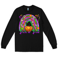 Black Trick or Treat Halloween Rainbow Long Sleeve Tee - texasbilliewilder