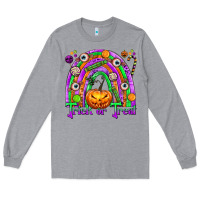 Heather Grey Trick or Treat Halloween Rainbow Long Sleeve Tee - texasbilliewilder