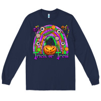 Navy Trick or Treat Halloween Rainbow Long Sleeve Tee - texasbilliewilder
