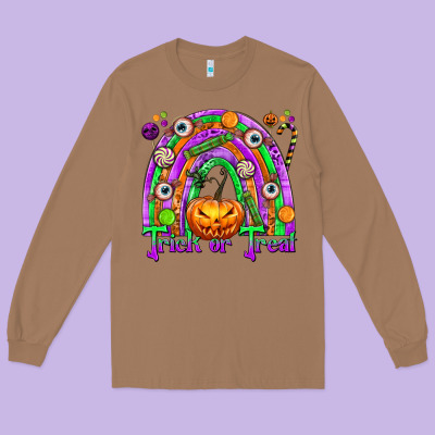 Trick Or Treat Halloween Rainbow Long Sleeve Tee Designed By Texasbilliewilder
