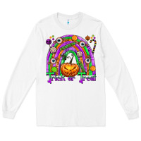 White Trick or Treat Halloween Rainbow Long Sleeve Tee - texasbilliewilder