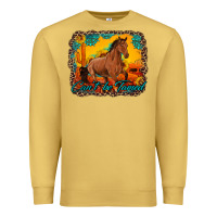 Antique Gold can't be tamed horse with sunflowers turquoise gemstone western sunset Premium Sweatshirt - Artiststas