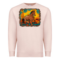 Pale Pink can't be tamed horse with sunflowers turquoise gemstone western sunset Premium Sweatshirt - Artiststas