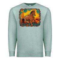 Seafoam can't be tamed horse with sunflowers turquoise gemstone western sunset Premium Sweatshirt - Artiststas