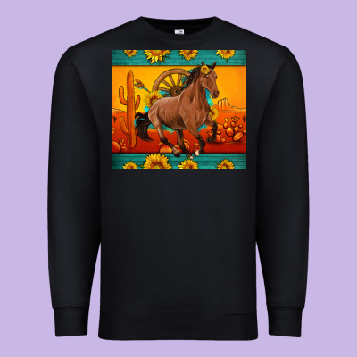 Western Sunset Galloping Horse Sunflower Premium Sweatshirt Designed By Artiststas