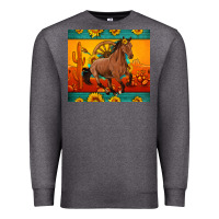 Charcoal Heather western sunset galloping horse sunflower Premium Sweatshirt - Artiststas