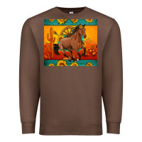 Chestnut western sunset galloping horse sunflower Premium Sweatshirt - Artiststas