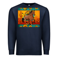 Navy western sunset galloping horse sunflower Premium Sweatshirt - Artiststas
