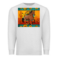 Oatmeal Heather western sunset galloping horse sunflower Premium Sweatshirt - Artiststas