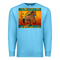 Ocean Blue western sunset galloping horse sunflower Premium Sweatshirt - Artiststas