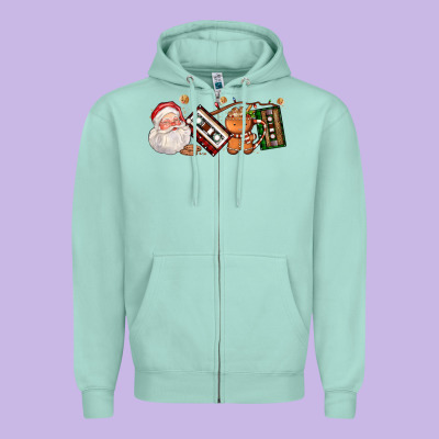Coffee Cup Santa Cassette Cookie Zipper Hoodie Designed By Fadigitalartstudio