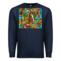 Navy sunflowers and cactus horses turquoise aztec leopard background Premium Sweatshirt - Artiststas