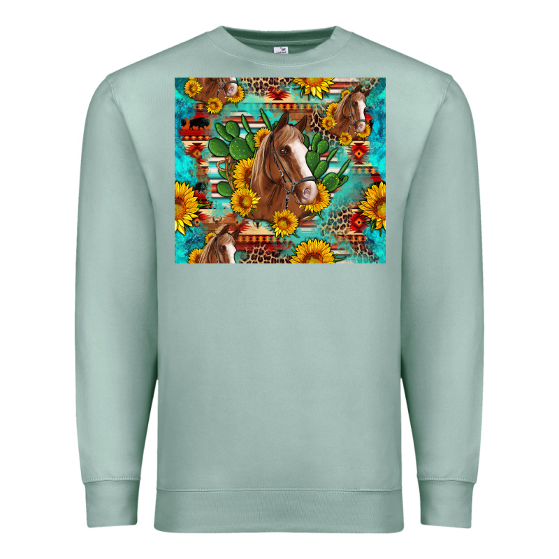 Sunflowers And Cactus Horses Turquoise Aztec Leopard Background Premium Sweatshirt by Artiststas | Teevron