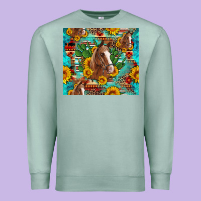 Sunflowers And Cactus Horses Turquoise Aztec Leopard Background Premium Sweatshirt Designed By Artiststas