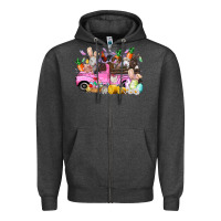 Charcoal Heather easter day farm animals truck Zipper Hoodie - RacoonDesign