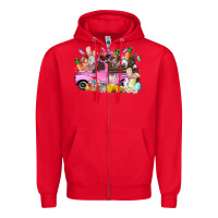 Red easter day farm animals truck Zipper Hoodie - RacoonDesign