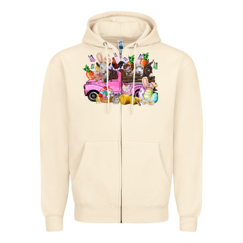Easter Day Farm Animals Truck Zipper Hoodie by RacoonDesign | Teevron