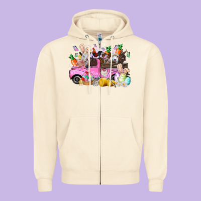 Easter Day Farm Animals Truck Zipper Hoodie Designed By Racoondesign