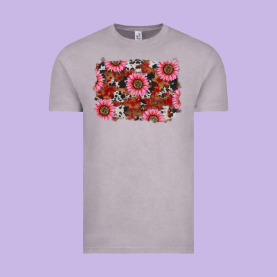 Vintage Tee valentines day sunflowers leopard cowhide backgrou