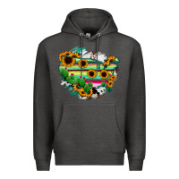 Charcoal Heather America Map Sunflower Cactus Serape Premium Hoodie - RanaPortraitStore