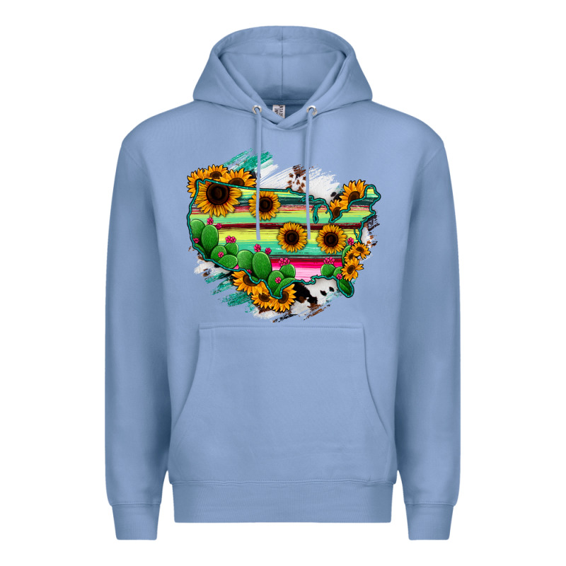 America Map Sunflower Cactus Serape Premium Hoodie by RanaPortraitStore | Teevron