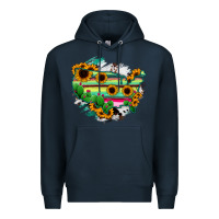 Navy America Map Sunflower Cactus Serape Premium Hoodie - RanaPortraitStore