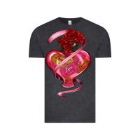 Vintage Black heart glass vase love tickets with rose Vintage Tee - RanaPortraitStore