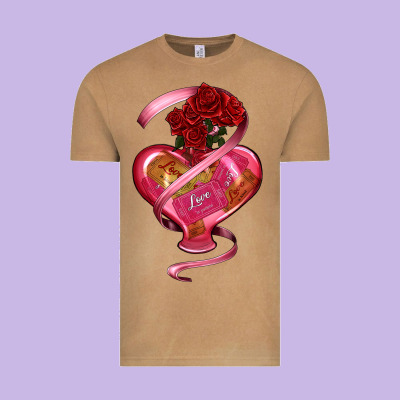 Vintage Tee heart glass vase love tickets with rose