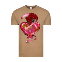 Vintage Coffee heart glass vase love tickets with rose Vintage Tee - RanaPortraitStore