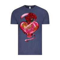 Vintage Denim heart glass vase love tickets with rose Vintage Tee - RanaPortraitStore