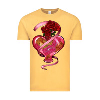 Vintage Mustard heart glass vase love tickets with rose Vintage Tee - RanaPortraitStore