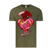 Vintage Olive heart glass vase love tickets with rose Vintage Tee - RanaPortraitStore