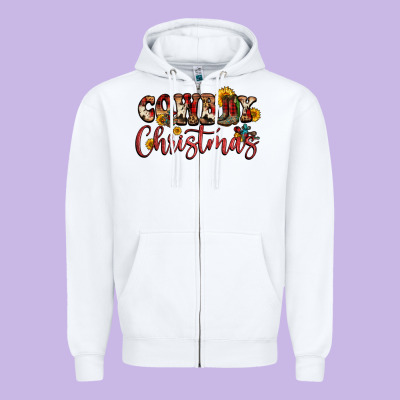 Cowboy Christmas Zipper Hoodie Designed By Fadigitalartstudio