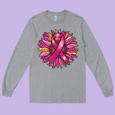 Breast Cancer Sunflower Long Sleeve Tee Designed By Ranaportraitstore