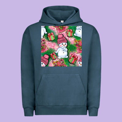 Cute Snowman And Gift Box With Leopard Seamless Pattern Bbs Urban Hoodie Designed By Bundleandbundleshop