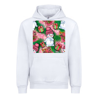 White cute snowman and gift box with leopard seamless pattern bbs Urban Hoodie - BundleAndBundleShop