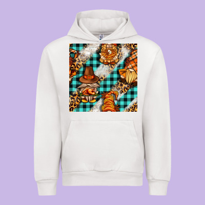 Thanksgiving Gnomies With Leopard And Tartan Seamless Pattern Bbs Urban Hoodie Designed By Bundleandbundleshop