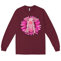 Burgundy pink sunflower pig Long Sleeve Tee - RanaPortraitStore