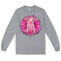 Heather Grey pink sunflower pig Long Sleeve Tee - RanaPortraitStore