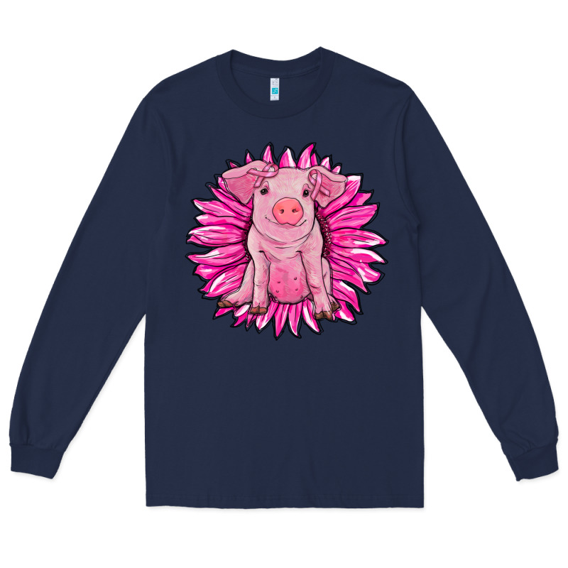 Pink Sunflower Pig Long Sleeve Tee by RanaPortraitStore | Teevron