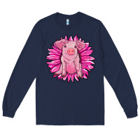 Navy pink sunflower pig Long Sleeve Tee - RanaPortraitStore
