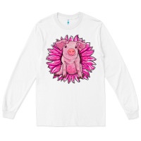 White pink sunflower pig Long Sleeve Tee - RanaPortraitStore