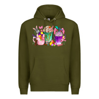 Army Green Easter coffee cups with Bunny Premium Hoodie - NancyCooperArtShop