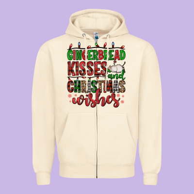 Gingerbread Kisses And Christmas Wishes Zipper Hoodie Designed By Fadigitalartstudio