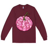 Burgundy pink pumpkin with breast cancer ribbons Long Sleeve Tee - RanaPortraitStore